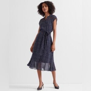NWOT Club Monaco Size 12 Silk Printed Midi Dress Navy